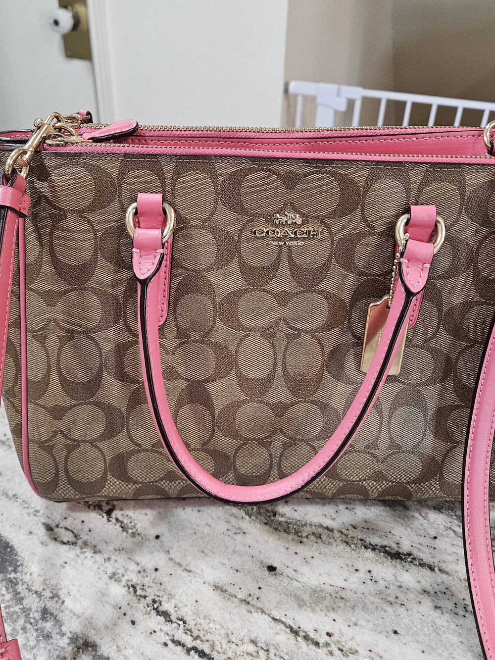 Coach Signature Tote with Pink Trim